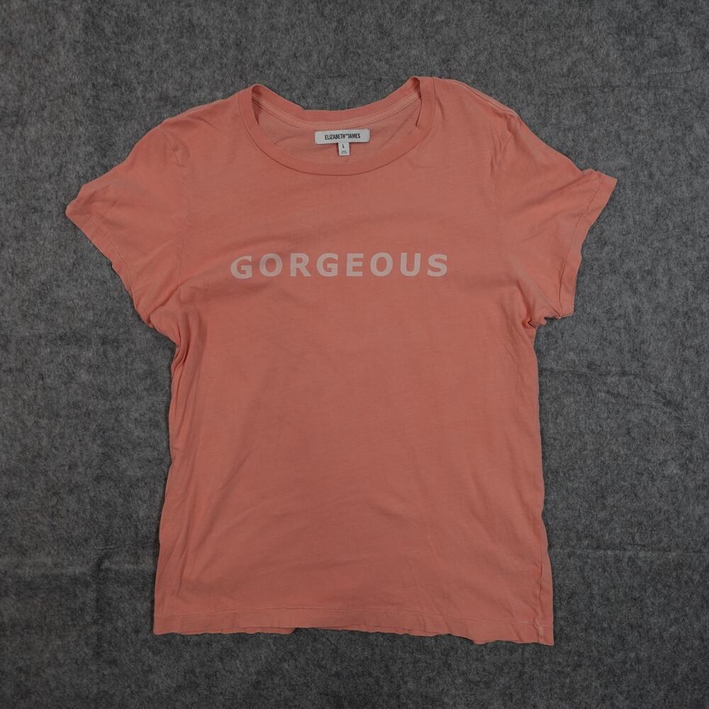 Elizabeth James‎ Womens Large Gorgeous Graphic Tee Crew Neck Pink Short Sleeve